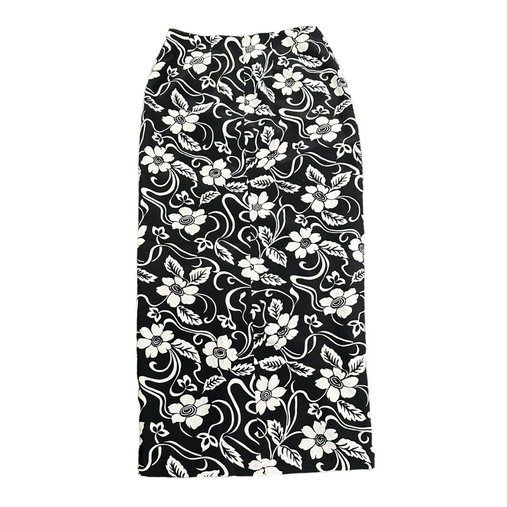 Y2K vintage Spenser Jeremy Silk Skirt Size 10 Black Floral High Waist Straight